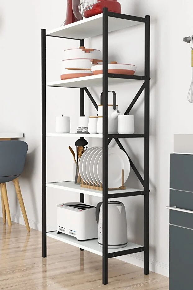 5 Raflı Metal Mutfak Düzenleyici Metal Mutfak Rafı Mikrodalga Rafı Baharatlık Beyaz